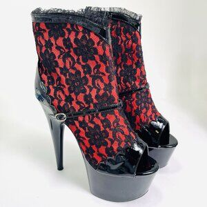 Ellie Shoes Camila Platform Lace Ankle Boot Black Faux Leather Size 10